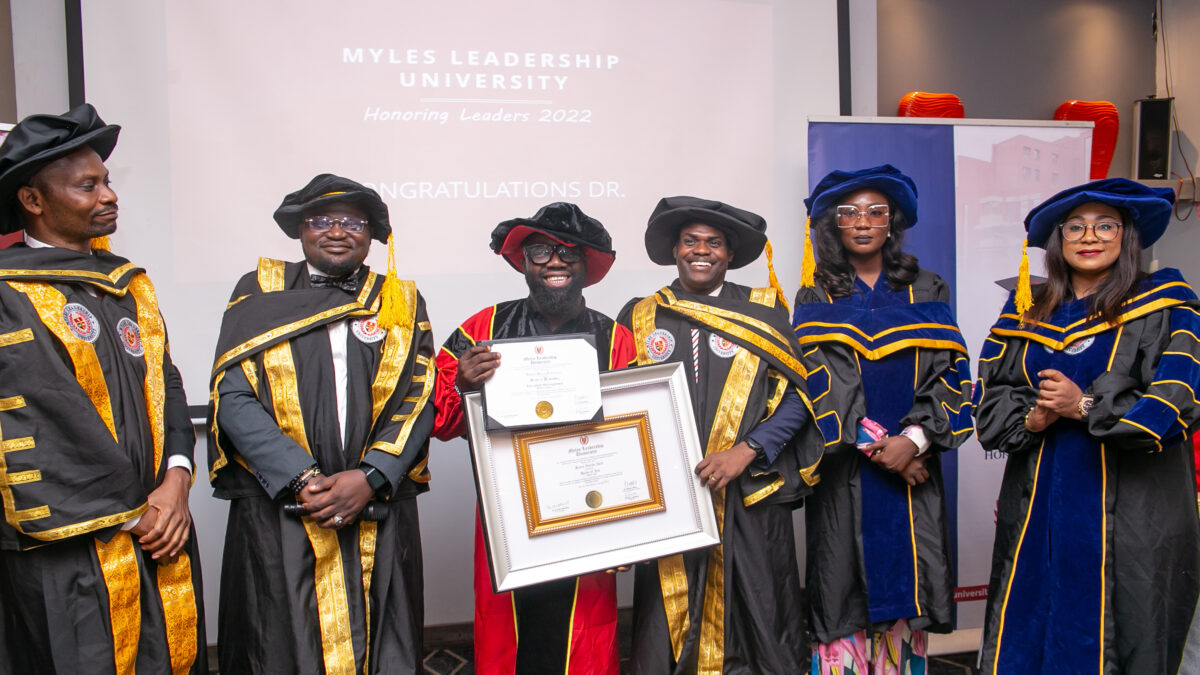 Film Director, James Abinibi bags Honorary Doctorate of Myles Leadership University
