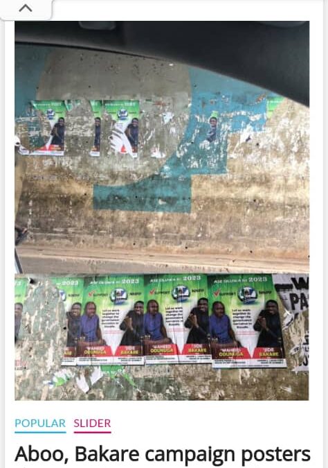 PRESS RELEASE: KOSOFE NNPP WARNS KAFILAT OGBARA AND HER DESPERATE FOOT SOLDIERS TO STOP DESTROYING AND DEFACING OUR POSTERS AND PUBLICITY WORKS